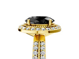 Yellow gold Fancy Black Oval Cut Diamond Double Halo Ring with Split Shank and Four-Prong Setting_5