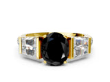 Yellow gold Fancy Black Oval Cut Diamond Engagement Ring with Baguette Side Stones and Channel Set Band_12