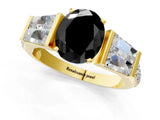 Yellow gold Fancy Black Oval Cut Diamond Engagement Ring with Baguette Side Stones and Channel Set Band_13