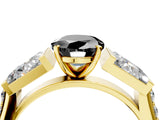 Yellow gold Fancy Black Oval Cut Diamond Engagement Ring with Baguette Side Stones and Channel Set Band_16