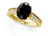 Yellow gold Fancy Black Oval Cut Diamond Engagement Ring with Milgrain Channel Set Band and Prong Setting_1