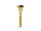 Yellow gold Fancy Black Oval Cut Diamond Engagement Ring with Milgrain Channel Set Band and Prong Setting_2