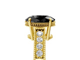 Yellow gold Fancy Black Oval Cut Diamond Engagement Ring with Milgrain Channel Set Band and Prong Setting_5