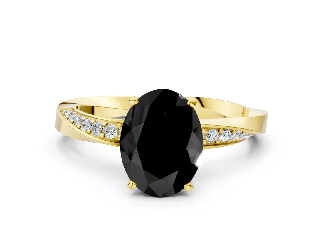 Yellow gold Fancy Black Oval Cut Diamond Engagement Ring with Side Stone Accents and Four-Prong Setting_60