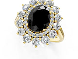 Yellow gold Fancy Black Oval Cut Diamond Floral Double Halo Engagement Ring with Prong Setting_25