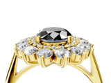 Yellow gold Fancy Black Oval Cut Diamond Floral Double Halo Engagement Ring with Prong Setting_28