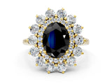 Yellow gold Fancy Black Oval Cut Diamond Floral Double Halo Engagement Ring with Prong Setting_84