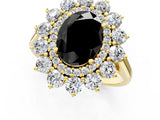 Yellow gold Fancy Black Oval Cut Diamond Floral Double Halo Engagement Ring with Prong Setting_85