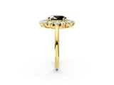 Yellow gold Fancy Black Oval Cut Diamond Floral Double Halo Engagement Ring with Prong Setting_86