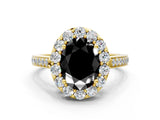 Yellow gold Fancy Black Oval Cut Diamond Floral Halo Ring with Pavé Band and Prong Setting_3