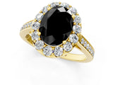 Yellow gold Fancy Black Oval Cut Diamond Floral Halo Ring with Pavé Band and Prong Setting_4