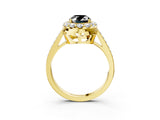 Yellow gold Fancy Black Oval Cut Diamond Floral Halo Ring with Pavé Band and Prong Setting_6