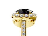 Yellow gold Fancy Black Oval Cut Diamond Floral Halo Ring with Pavé Band and Prong Setting_8