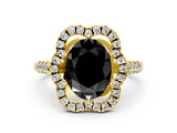 Yellow gold Fancy Black Oval Cut Diamond Floral Halo Split Shank Prong Setting Ring