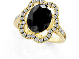 Yellow gold Fancy Black Oval Cut Diamond Floral Halo Split Shank Prong Setting Ring_1