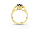 Yellow gold Fancy Black Oval Cut Diamond Floral Halo Split Shank Prong Setting Ring_3