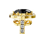 Yellow gold Fancy Black Oval Cut Diamond Floral Halo Split Shank Prong Setting Ring_5