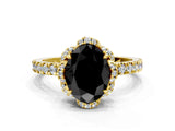 Yellow gold Fancy Black Oval Cut Diamond Halo Pave Band with Four-Prong Setting_3