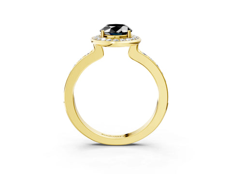 Yellow gold Fancy Black Oval Cut Diamond Halo Ring with Bezel Frame and Pavé Band_3
