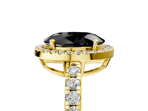 Yellow gold Fancy Black Oval Cut Diamond Halo Ring with Pavé Band and Four-Prong Setting_5
