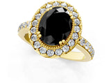 Yellow gold Fancy Black Oval Cut Diamond Halo Ring with Pavé Band and Prong Setting_1