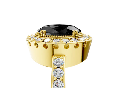 Yellow gold Fancy Black Oval Cut Diamond Halo Ring with Pavé Band and Prong Setting_5