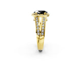 Yellow gold Fancy Black Oval Cut Diamond Halo Ring with Split Shank Pavé Band and Four-Prong Setting_2