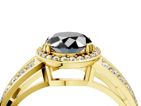 Yellow gold Fancy Black Oval Cut Diamond Halo Ring with Split Shank Pavé Band and Four-Prong Setting_4