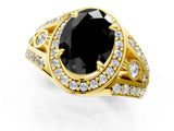 Yellow gold Fancy Black Oval Cut Diamond Halo Ring with Split Shank and Bezel Accents and Four-Prong Setting_1