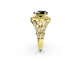 Yellow gold Fancy Black Oval Cut Diamond Halo Ring with Split Shank and Bezel Accents and Four-Prong Setting_2