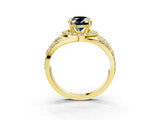 Yellow gold Fancy Black Oval Cut Diamond Halo Ring with Split Shank and Bezel Accents and Four-Prong Setting_3