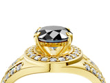 Yellow gold Fancy Black Oval Cut Diamond Halo Ring with Split Shank and Bezel Accents and Four-Prong Setting_4