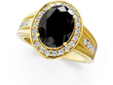 Yellow gold Fancy Black Oval Cut Diamond Halo Ring with Split Shank and Bezel Accents and Prong Setting_1