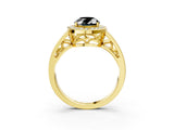 Yellow gold Fancy Black Oval Cut Diamond Halo Ring with Split Shank and Bezel Accents and Prong Setting_3