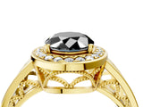 Yellow gold Fancy Black Oval Cut Diamond Halo Ring with Split Shank and Bezel Accents and Prong Setting_4