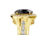 Yellow gold Fancy Black Oval Cut Diamond Halo Ring with Split Shank and Bezel Accents and Prong Setting_5