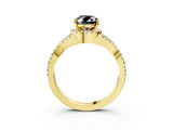 Yellow gold Fancy Black Oval Cut Diamond Halo Twist Band Solitaire Prong Setting Ring_3