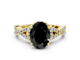 Yellow gold Fancy Black Oval Cut Diamond  Halo Twist Band Solitaire Prong Setting Ring_36