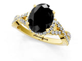 Yellow gold Fancy Black Oval Cut Diamond  Halo Twist Band Solitaire Prong Setting Ring_37