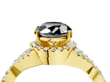 Yellow gold Fancy Black Oval Cut Diamond Halo Twist Band Solitaire Prong Setting Ring_4