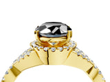 Yellow gold Fancy Black Oval Cut Diamond  Halo Twist Band Solitaire Prong Setting Ring_40
