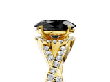 Yellow gold Fancy Black Oval Cut Diamond  Halo Twist Band Solitaire Prong Setting Ring_41