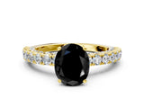Yellow gold Fancy Black Oval Cut Diamond Pavé Band Solitaire Ring with Prong Setting_12