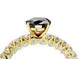 Yellow gold Fancy Black Oval Cut Diamond Pavé Band Solitaire Ring with Prong Setting_16