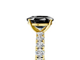 Yellow gold Fancy Black Oval Cut Diamond Pavé Band Solitaire Ring with Prong Setting_17