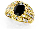 Yellow gold Fancy Black Oval Cut Diamond Pave Art Deco Split Shank Ring with Four-Prong Setting_1