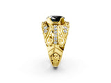 Yellow gold Fancy Black Oval Cut Diamond Pave Art Deco Split Shank Ring with Four-Prong Setting_2