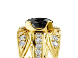 Yellow gold Fancy Black Oval Cut Diamond Pave Art Deco Split Shank Ring with Four-Prong Setting_5