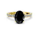 Yellow gold Fancy Black Oval Cut Diamond Pave Band Solitaire Ring with Four-Prong Setting_12