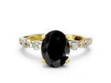 Yellow gold Fancy Black Oval Cut Diamond Prong Set Engagement Ring with Pave Band